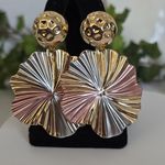 Gold Filled Tricolor Round Leaf Like Earrings Photo 1