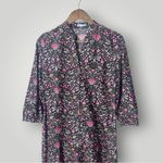 J. McLaughlin Annabelle Black Pink Floral Midi Shirt Dress 3/4 Sleeve Small Photo 3