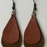 Handmade Elegant Brown and Gold Faux Leather Teardrop Earrings Photo 0