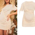 Pretty Little Thing NWT Maternity Cream Linen Mix Ruched Detail Bodycon Mini Dress 4 Photo 1