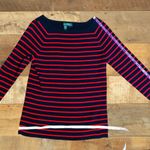 Ralph Lauren Lauren Women’s Size Large Navy & Red Striped Sweater • Relaxed Fit Photo 14