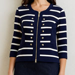Joseph Ribkoff Striped Zip Up Jacket Blazer in Navy and White Photo 0