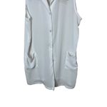 White Sleeveless Duster Top Christina Sheer Button Down Pockets Size 1X Photo 2