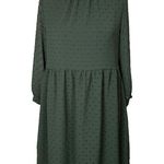 Loft Army Green Long Sleeved Swiss Dot Swing Dress Small Petite Casual Modest Photo 0