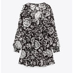 ZARA Floral Print Mini Dress with Ruffles in Black / White Photo 3