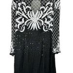 Vtg Lawrence Kazar Silk Beaded Formal Dress Sz XL Black White Sequin Long Sleeve Photo 0