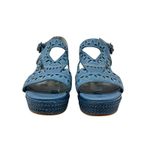 Sundance  Pampil Wedge Sandals Cut Out‎ Embroidered Leather Blue Size 39 US 8 Photo 2