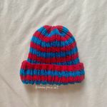 red blue striped hand knit ribbed beanie Photo 8