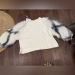 ZARA  NWT SWEATSHIRT faux fur sleeve WHITE blogger fav WINTER CASUAL $108 L boho Photo 7
