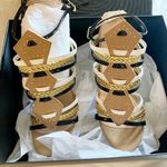 Just Cavalli  women's 39 EU gold braided strappy buckle chunky heel sandals Photo 1