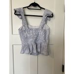 Japna  Crop Top Ruffled Sleeves Sz Large‎ Blue White Photo 3