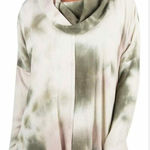 CHENAULT Tie Dye Cozy‎ Seam Front Cowl Neck Pullover in Olive S NEW Green Photo 0
