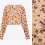 ZARA  satin effect floral long sleeve crop top M Photo 4