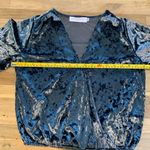 Nectar Clothing Blue Velour Faux Wrap Bell Sleeve Top S Photo 2
