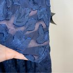 Lulus Make It Mesmerizing Navy Blue Jacquard Tiered Plunging Midi Dress S New Photo 4