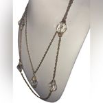 Antique/Vintage Art Deco Flapper Crystal Drop Necklace Long Layered Chain Silver Photo 6