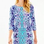 Lilly Pulitzer  Blue Floral Printed Mini Dress 3/4 Sleeves Boatneck Women’s XXS Photo 0
