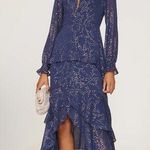 Hutch Molly Gown Navy Gold Sparkly Chiffon Ruffled Tiered Maxi Dress Sz 2 Photo 0