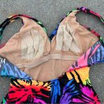 Vintage 80s 90s Neon Tropical One Piece Scoop Back Swimsuit Blue Size 16 Photo 3
