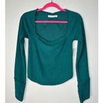 Free People Square Neckline Cross Back Cropped Thermal Sweater Top Green Size XS Photo 0