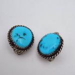 Vintage Sterling Silver Twisted Rope & Turquoise Stone Clip Photo 3