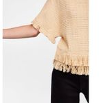 ZARA Cream Beige Tweed Knit Fringe Crewneck Short Sleeve Sweater Top Size XS Photo 2