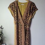 Joie  Yellow Black Wrap Midi Dress V-Neck Cap Sleeve Size S Photo 2
