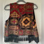 Vintage AKF New York Vest With Fringe USA German Fabric Artsy Boho; size S Photo 5