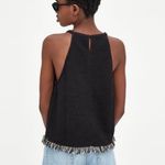 ZARA  black tweed halter top with fringe hem women's size small Photo 1