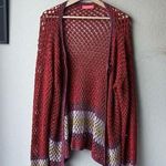Rose Carmine Metallic Red Crochet Knit Colorblock Open Cardigan Sweater One Size Size undefined Photo 0