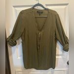 New Look Women's Plus Size Green Zip Neck Long Roll Up Sleeve Blouse Photo 1