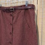 Classique Works Vintage Purple Red Tweed Wool Belted Midi Button Up Skirt Size undefined Photo 2