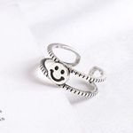 Unisex Smiley face ring silver ring sterling silver ring happy face ring adjustable ring simple ring Photo 3