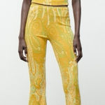 ZARA NWT  Paisley Pull On Flare Pants M Yellow Photo 0