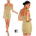 Pretty Little Thing Olive Khaki Ruched Lace Up Bodycon Mini Dress Size 12 Photo 3