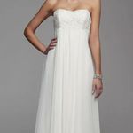 David's Bridal NWT  Ivory Empire Crinkle Chiffon Gown with Lace Applique Size 10 Photo 8