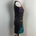 KPC Boho Multicolored Razor Cut Handcrafted Embroidered Dress Small Black Photo 3