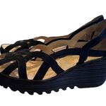Fly London Yadi Black Leather Nubuck Suede Slip Strappy Wedge Sandals 41 10-10.5 Photo 6