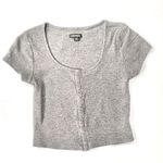 Wild Fable Gray Waffle Short Sleeve Crop Top — Buttons — XS — Summer — Like New Photo 2