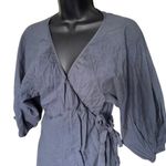 Modern Citizen  Paz Puff Sleeve Wrap Dress Sz‎ XS Blue Organic Cotton Minimalist Photo 3