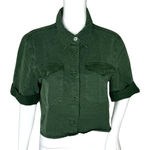 Avec Les Filles  Shirt Womens Medium Green Cropped Blouse Everyday Basic‎ Casual Photo 0