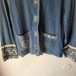 Tantrums Jacket Vintage Medium Denim Embroidered Lace Boho Button Up Cottage Blue Photo 4
