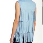 Love Token Stuart Fringe Vest in Dream Blue XS Suede Front Tie Baby Blue Preppy Photo 4