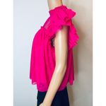 Joie  Sheer Tulle Ruffle Blouse size M Hot pink Raw Edge Photo 1