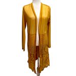 EMBER MESH LACE KIMONO MUSTARD YELLOW FLORAL EYELASH FRINGE DUSTER Gold Size L Photo 1