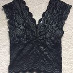 ZARA Metallic Black Scallop Lace Top Photo 0