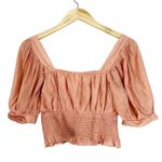 By The River Crop Top Womens L Peach Puff Sleeve Cropped Cottagecore Peasant Orange Size L Photo 2