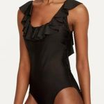 J.Crew New  Black Scoop Neck Scoopback Ruffle One Piece Swimsuit Women's Size 16 Photo 2