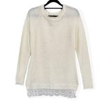 Hippie Rose  Off White Cream Ribbed Knit Lace Trim Sweater S Photo 0