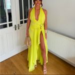 House Of CB  OLESSIA ACID LIME BACKLESS HALTER MAXI DRESS NWOT gown size S neon Photo 10